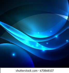 Glowing geometric shapes in dark space background
