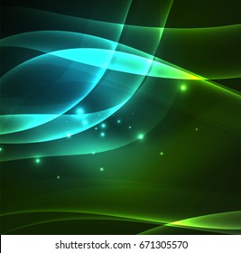 Glowing geometric shapes in dark space background