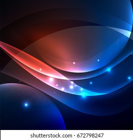 Glowing geometric shapes in dark space background