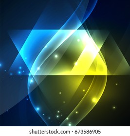 Glowing geometric shapes in dark space background