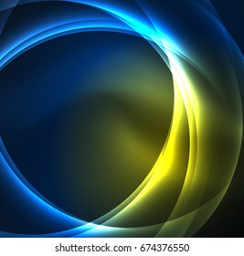 Glowing geometric shapes in dark space background