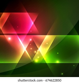 Glowing geometric shapes in dark space background