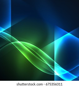 Glowing geometric shapes in dark space background