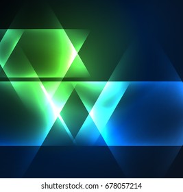 Glowing geometric shapes in dark space background
