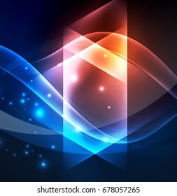 Formas geométricas brillantes en el fondo del espacio oscuro