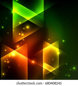 Glowing geometric shapes in dark space background