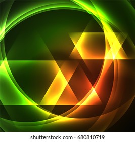 Glowing geometric shapes in dark space background