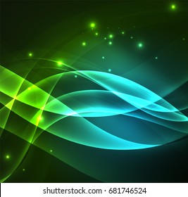 Glowing geometric shapes in dark space background