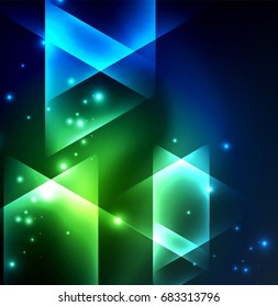 Glowing geometric shapes in dark space background
