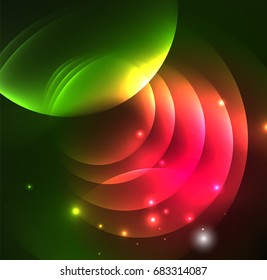 Glowing geometric shapes in dark space background