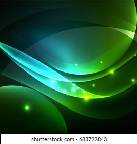 Glowing geometric shapes in dark space background