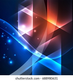 Glowing geometric shapes in dark space background