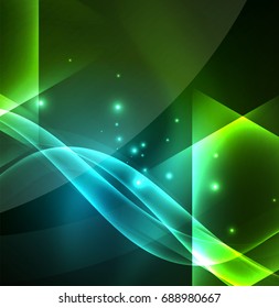 Glowing geometric shapes in dark space background
