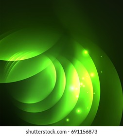Glowing geometric shapes in dark space background