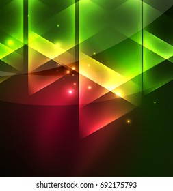 Glowing geometric shapes in dark space background