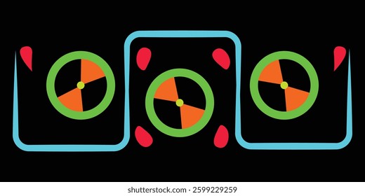 glowing geometrical logo ; abstract border neon colors on black background