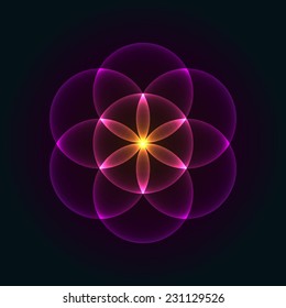 Glowing Geometrical Ornament - Flower of Life Pattern