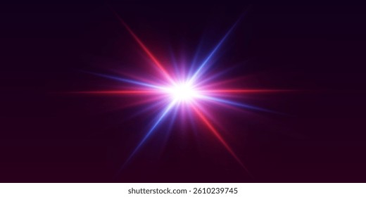 Glowing glare of light and flash effect. Sparks of light rays and stars.