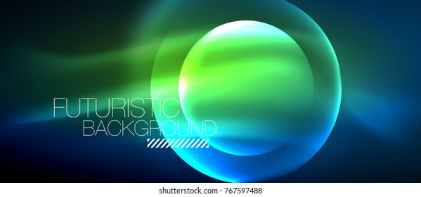 Glowing glass circles, geometric shiny futuristic background, vector techno design