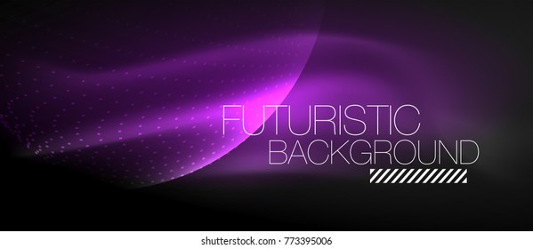 Glowing glass circles, geometric shiny futuristic background, vector techno design, purple color