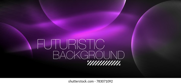 Glowing glass circles, geometric shiny futuristic background, vector techno design, purple color