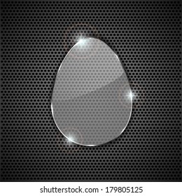 Glowing glass panel in the form of Easter egg on a dark background, illustration. 