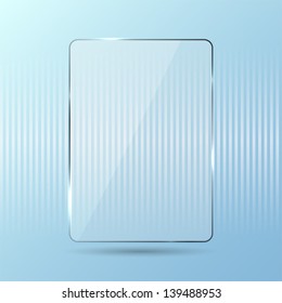 Glowing glass panel on a blue background, illustration.
