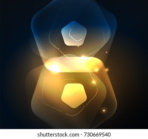 Glowing glass transparent pentagans, geometric abstract digital background. Vector illustration