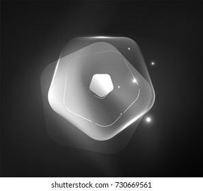 Glowing glass transparent pentagans, geometric abstract digital background. Vector illustration