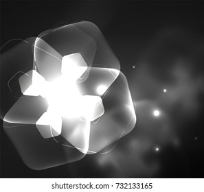 Glowing glass transparent pentagans, geometric abstract digital background. Vector illustration