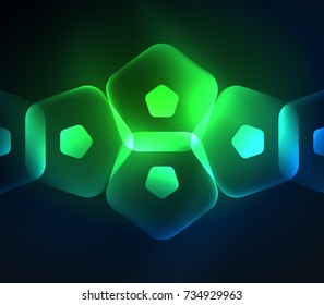 Glowing glass transparent pentagans, geometric abstract digital background. Vector illustration