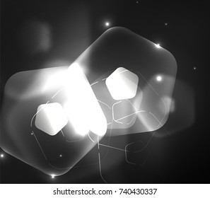 Glowing glass transparent pentagans, geometric abstract digital background. Vector illustration