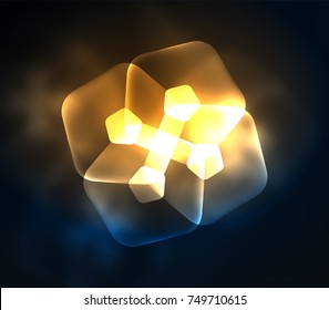 Glowing glass transparent pentagans, geometric abstract digital background. Vector illustration