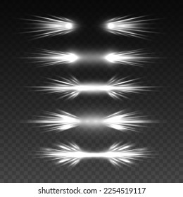 Glowing glass white frames. Glowing billboard. Sparks sparkle with glowing neon white light effects. Set of vector white lenses on a transparent background. Abstract lines of light	
