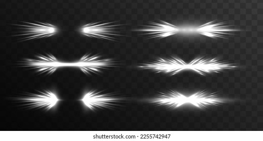 Glowing glass white frames. Glowing billboard. Sparks sparkle with glowing neon white light effects. Set of vector white lenses on a transparent background. Abstract lines of light	