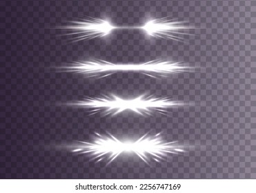 Glowing glass white frames. Glowing billboard. Sparks sparkle with glowing neon white light effects. Set of vector white lenses on a transparent background. Abstract lines of light	