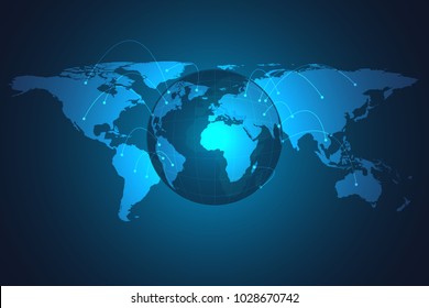 Glowing global network connection. World map expand as global business, composition concept. Vector Illustration.