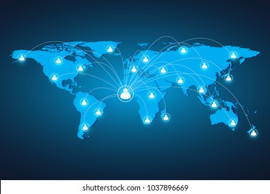 Glowing global world map network connection.  mesh and line as business, composition concept. Vector Illustration.