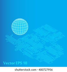 Glowing globe and circuit Board. Vector illustration.
