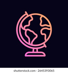 Glowing globe icon on dark background. Icon symbol illustration