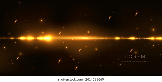 Glowing gold dot with flare lighting effect on dark brown background. Vector illustration 