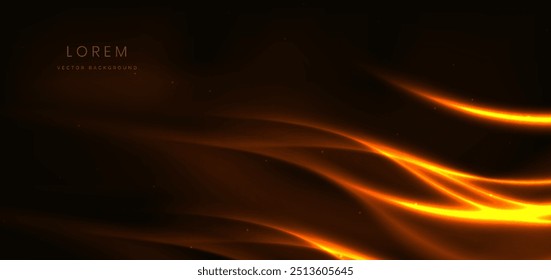 Glowing gold dot with flare lighting effect on dark brown background. Vector illustration