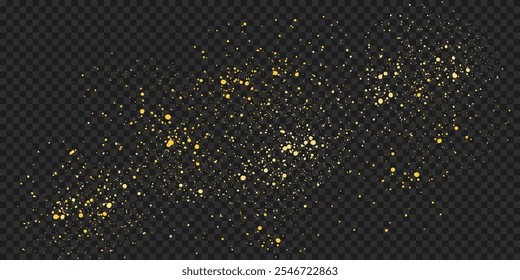 glowing gold glitters flaoting in air and isolated on a black transparent background