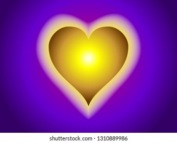 Glowing gold heart on purple background