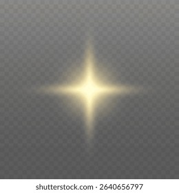Glowing gold light. Glowing sun flash with golden rays, spotlight effect, and sparkling bokeh. Transparent overlay, warm illumination, starry highlights, soft bokeh