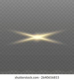 Glowing gold light. Glowing sun flash with golden rays, spotlight effect, and sparkling bokeh. Transparent overlay, warm illumination, starry highlights, soft bokeh