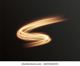 glowing gold neon wave effect featuring dynamic energy streaks, swirling flares, and futuristic motion. Perfect for digital designs, space visuals, speed effects, and abstract backgrounds. Vector