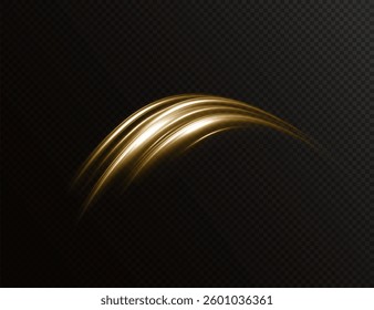 glowing gold neon wave effect featuring dynamic energy streaks, swirling flares, and futuristic motion. Perfect for digital designs, space visuals, speed effects, and abstract backgrounds. Vector
