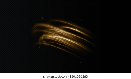 glowing gold neon wave effect featuring dynamic energy streaks, swirling flares, and futuristic motion. Perfect for digital designs, space visuals, speed effects, and abstract backgrounds. Vector