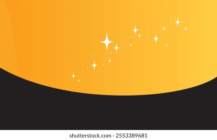 A glowing golden background with white sparkles and a curved black bottom
